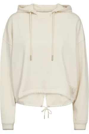 Mos Mosh Casual Cropped Hoodie Sweatshirt Ecru