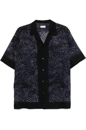 DRIES VAN NOTEN Short Sleeve Shirts, male, , L, Midnight Graphic Print Camp Collar