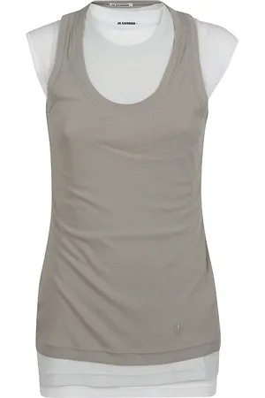Jil Sander Sleeveless Tops, female, , S, Embroidered Cotton Tank Top