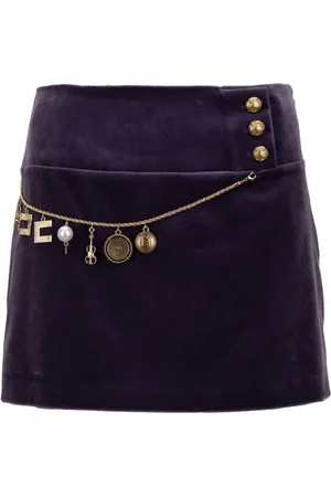 Elisabetta Franchi Gold Button Short Skirt with Charm