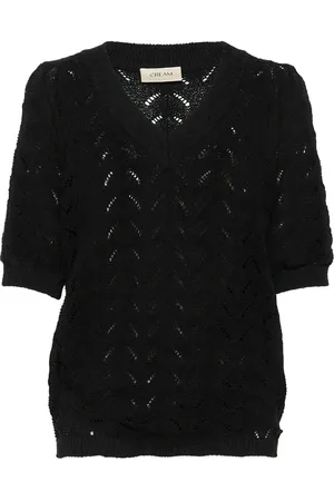 Cream V-neck Knitwear, female, , S, Knit Blouse with Short Sleeves