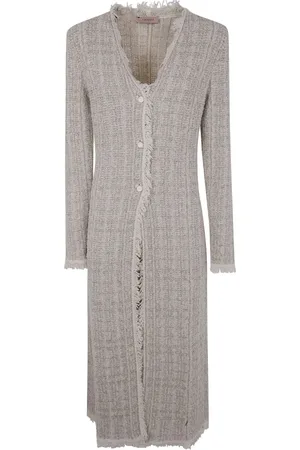 Twin-Set Long Knitwear, female, , S, Grey Cardigan with Buttons V-Neck