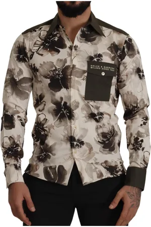 Dolce & Gabbana Casual Shirts, male, , S, Green Floral Print Cotton Shirt