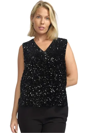 2-Biz Sleeveless Tops, female, , 2XL, Sequin Blouse