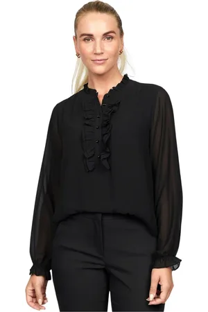 2-Biz Mesh Sleeve Blouse with Ruffle Detail