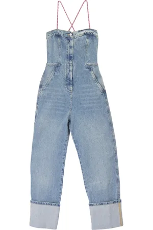 Moschino Jumpsuits, female, , S, Denim Cargo Jumpsuit with Pink Drawstrings