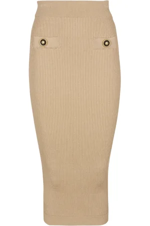 Balmain Pencil Skirts, female, , S, Midi skirt in a plain ribbed knit