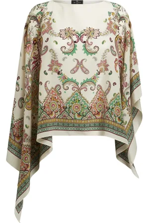Etro Capes, female, , ONE SIZE, White Floral Paisley Silk Poncho