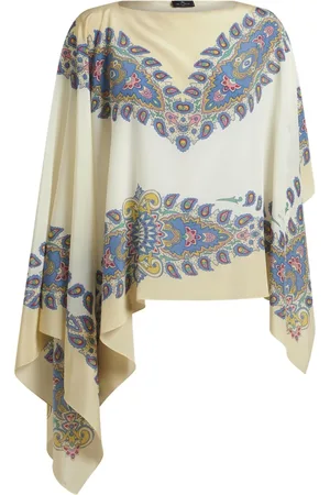 Etro Capes, female, , ONE SIZE, White Silk Paisley Print Poncho