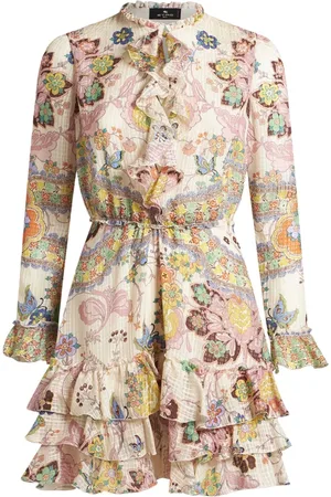 Etro White Silk Minidress with Floral Print