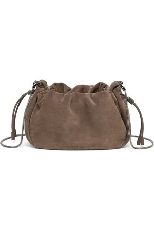 Brunello Cucinelli Bucket Bags, female, , ONE SIZE, Taupe Drawstring Shoulder Bag