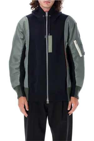 SACAI Navy Khaki Knitwear Bomber Hoodie Zip