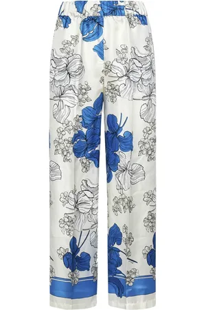 P.A.R.O.S.H. Slim-fit Trousers, female, , XS, Blue Flower Print Silk Trousers