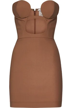 Nensi Dojaka Short Dresses, female, , S, Coffee Cut-Out Strapless Dress