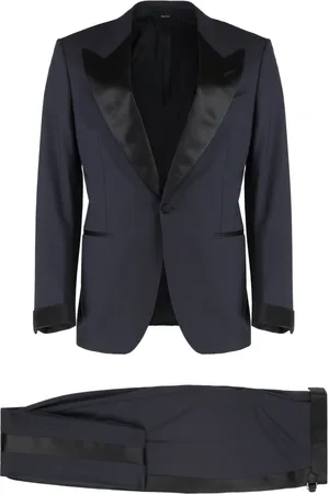 Tom Ford Single Breasted Suits, male, , L, Wool Suit with Satin Lapel Collar