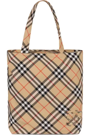 Burberry Tote Bags, male, , ONE SIZE, Check Fabric Tote Bag with Zipper