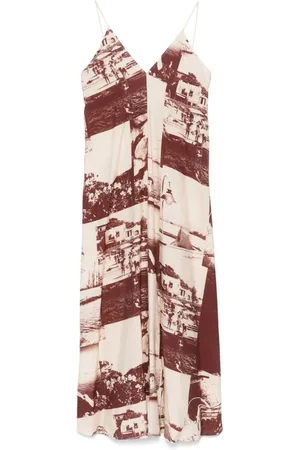 ALYSI Maxi Dresses, female, , XS, Brown Patchwork Spaghetti Strap Dress