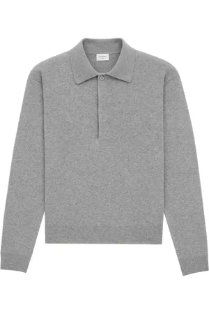 Saint Laurent Round-neck Knitwear, male, , S, Grey Wool Polo Long Sleeve