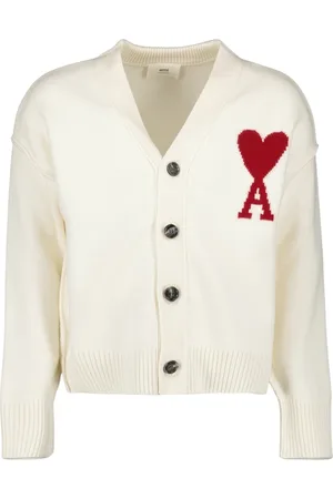 Ami Cardigans, female, , XL, V-Neck Cardigan with Embroidered Heart Logo