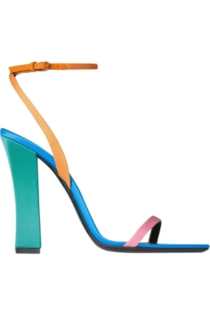 Saint Laurent Multicolour Leather Sandals with Metal Plaque