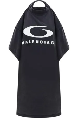 Balenciaga Iconic Monogram Cotton Dress with Bare Shoulders