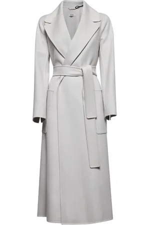 Max Mara Belted Coats, female, , S, Grey Wool Coat Lapel Collar Flared Style