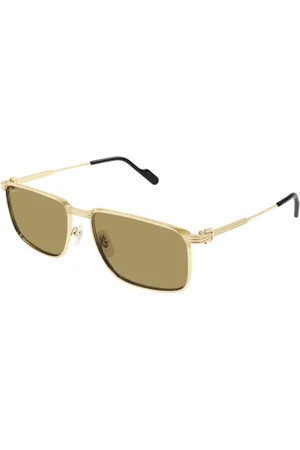 Cartier Gold Brown Rectangle Sunglasses