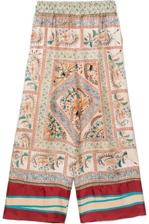 PIERRE-LOUIS MASCIA Wide Trousers, female, , S, Graphic Print Beige Trousers Elastic Waistband