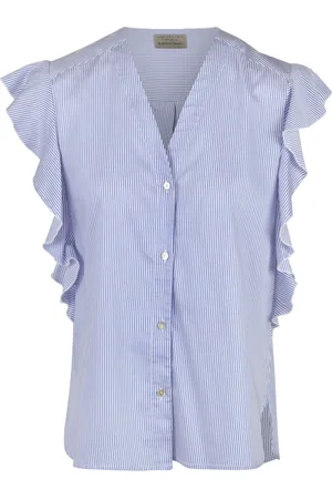 Alessia Santi Blouses, female, , XS, Poplin V-neck Sleeveless Blouse with Ruffles
