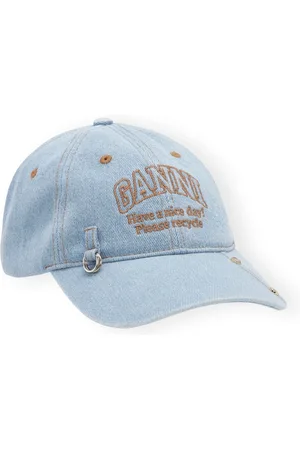 Ganni Caps, female, , ONE SIZE, Denim Cap with Silver Eyelet Detail