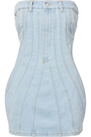 MUGLER Denim Mini Dress with Decorative Stitching