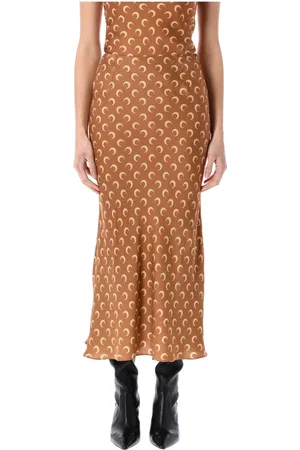 Marine Serre Moon Satin Midi Skirt Dark Camel