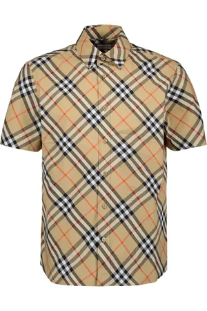 Burberry Short Sleeve Shirts, male, , M, Checkered Shirt Green Print Cotton