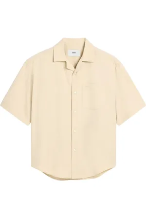 Ami Short Sleeve Shirts, male, , XL, Beige Button-Up Shirt with Logo