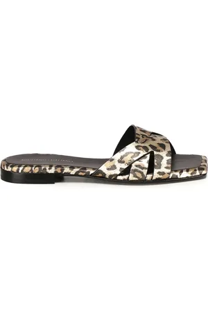 Giuliano Galiano Sliders, female, , 7 UK, Leopard Flat Sandals Made in Italy