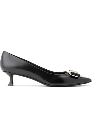 Salvatore Ferragamo Leather Bow Detail Kitten Heel