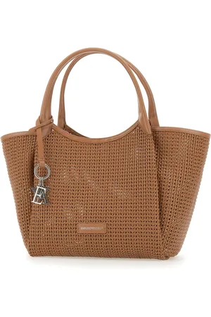 Emporio Armani Caramel Woven Handbag with Metal Charm