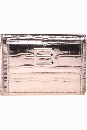 BALDININI Wallet in Gold Laminated Leather with Crocodile Print