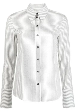 Golden Goose Shirts, female, , XS, White Viscose Shirt with Narrow Black Stripes