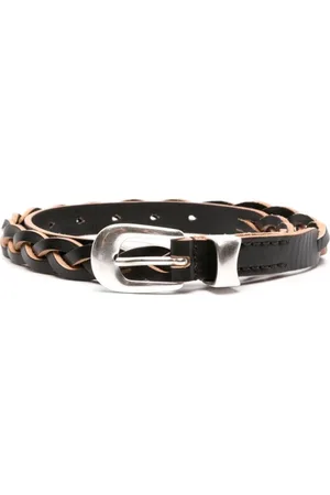OUR LEGACY Leather Braided Belt with Silver-tone Buckle