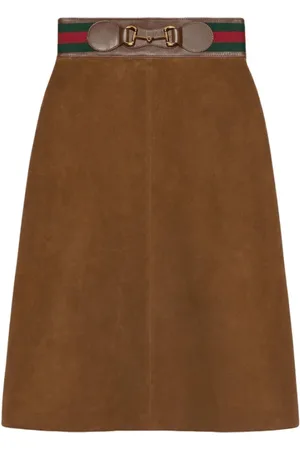 Gucci Midi Skirts, female, , XS, Suede Skirt with Web and Horsebit