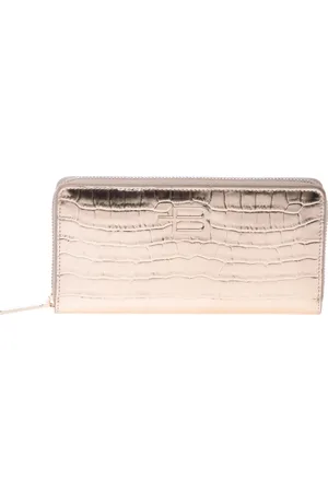 BALDININI Wallet in Gold Laminated Leather with Crocodile Print and Zip