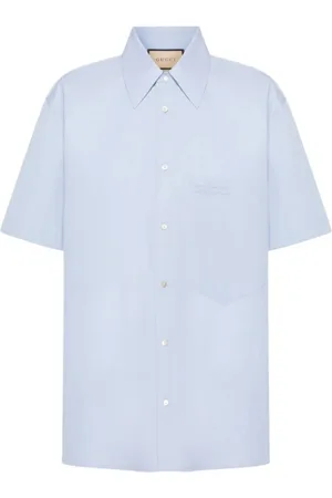 Gucci Short Sleeve Shirts, male, , S, Logo-Embroidered Cotton Shirt