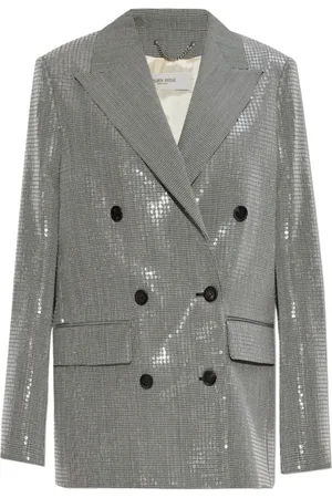 Golden Goose Check Pattern Grey Blazer with Silver-tone Buttons