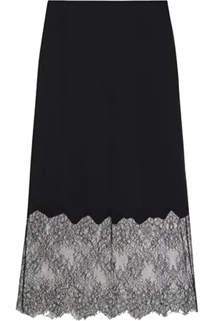 ANINE BING Silk Skirt with Lace Trim