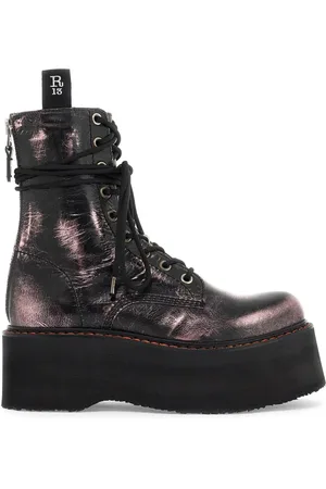 R13 Lace-up Boots, female, , 7 UK, Double Stack Laminated Leather Boots