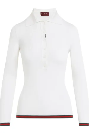 Gucci Cashmere Knitwear, female, , M, Cashmere and Silk Polo Top with Web