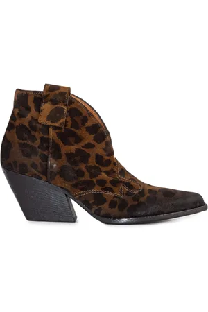 Elena Iachi Cheetah Suede Texan Ankle Boots