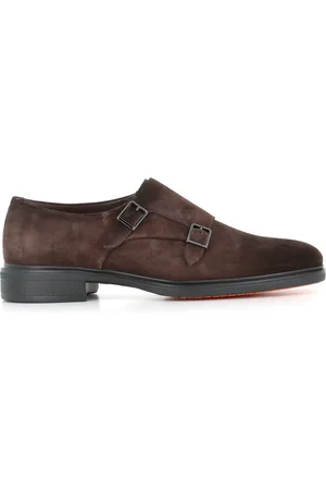 santoni Business Shoes, male, , 8 1/2 UK, Dark Suede Double Buckle Shoes