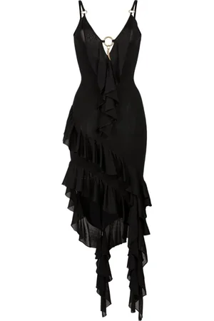 Roberto Cavalli Party Dresses, female, , S, Ruffled Asymmetric Plunge Dress